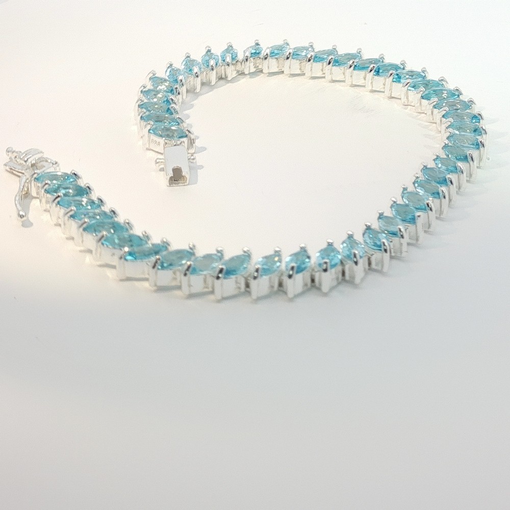 Sky Blue Topaz Tennis Bracelet in 925 Silver | Marquise-Cut Gemstone Bracelet