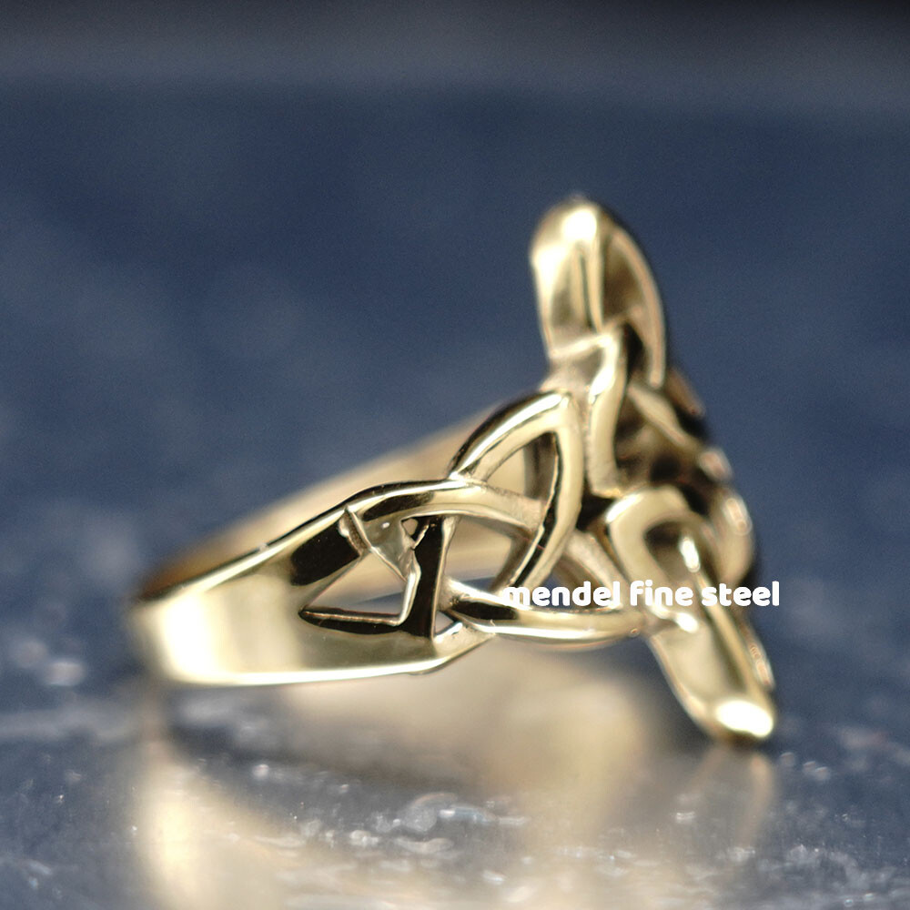 MENDEL Womens Gold Plated Irish Celtic Triquetra Trinity Knot Ring Size 6 7 8-11