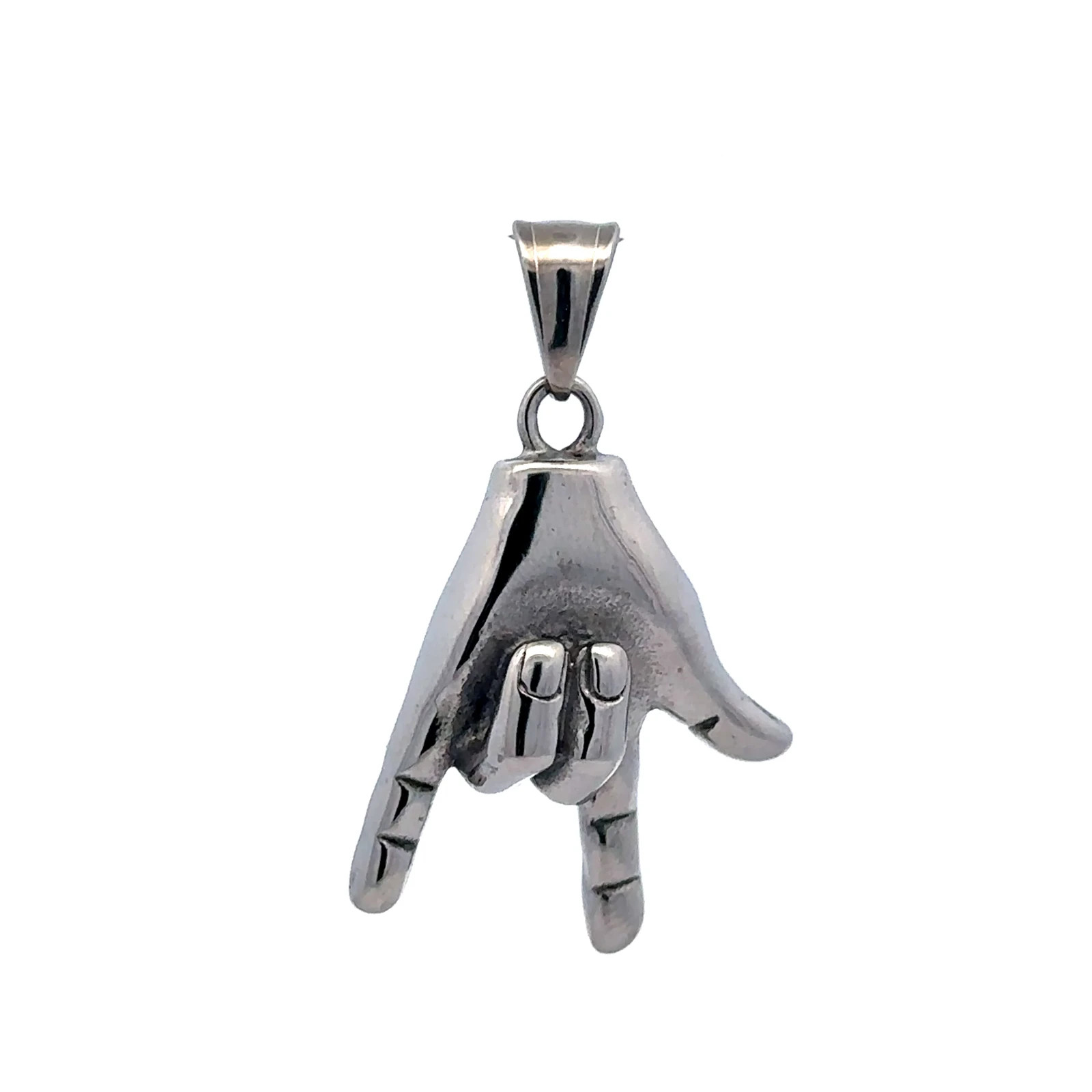 Steel Hand Sign Pendant Silver Tone Hip Hop Fashion Jewelry Charm