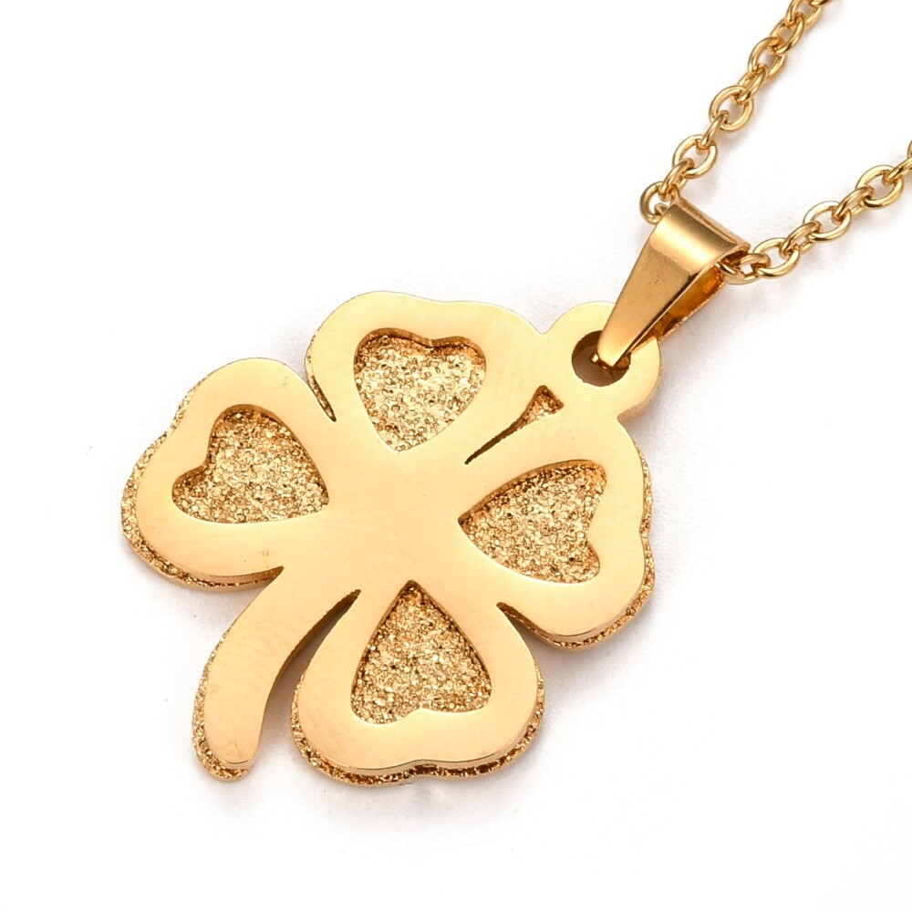 Stainless Steel Set Pendant Necklace Earrings Clover 17.5″ 11×9.5x1mm 0.7mm Z819