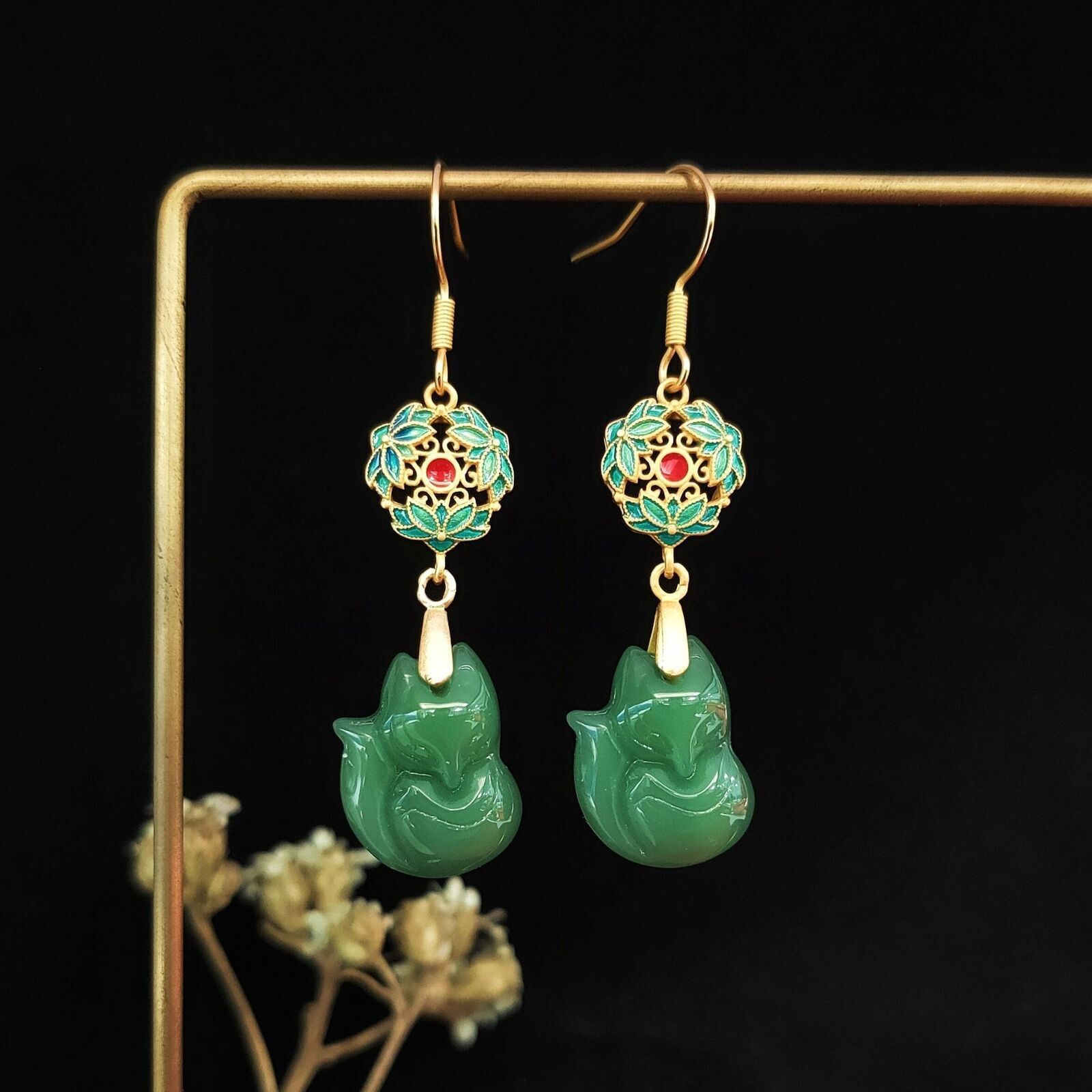 Jade Fox Earrings 925 Silver Energy Jewelry Women Luxury Natural