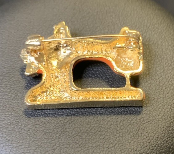 Orange Enamel Crystal Sewing Machine Brooch Pin Craft Lover