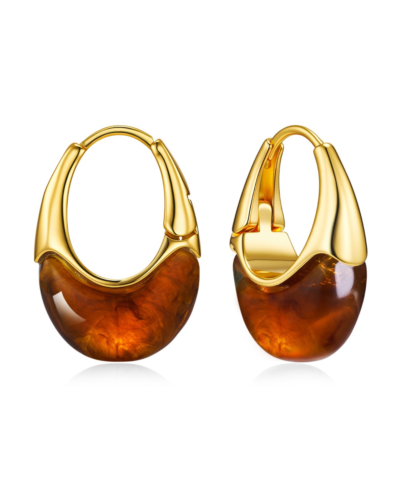 Gold Tone Brown Hoop Earrings Women Fashion Jewelry Gift Set Style Daily Fashion