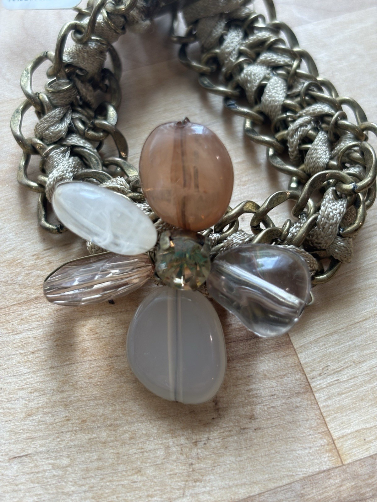 Loft Bracelet Faux Leather Faux Crystal Flower 7in