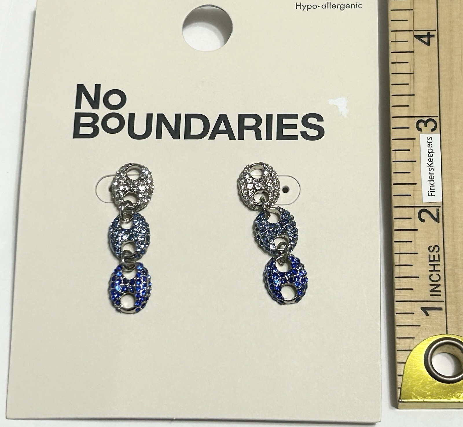 No Boundaries Hypoallergenic Dangle Drop Earrings Silver Blue Metal Push Back