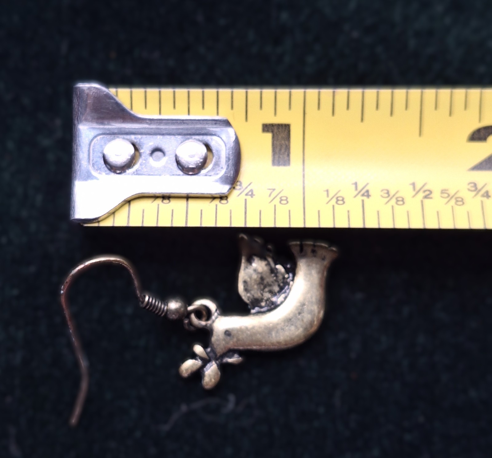 Small Dangle Drop Bronze (and Patina) Bird w Olive Branch Earrings Unsigned