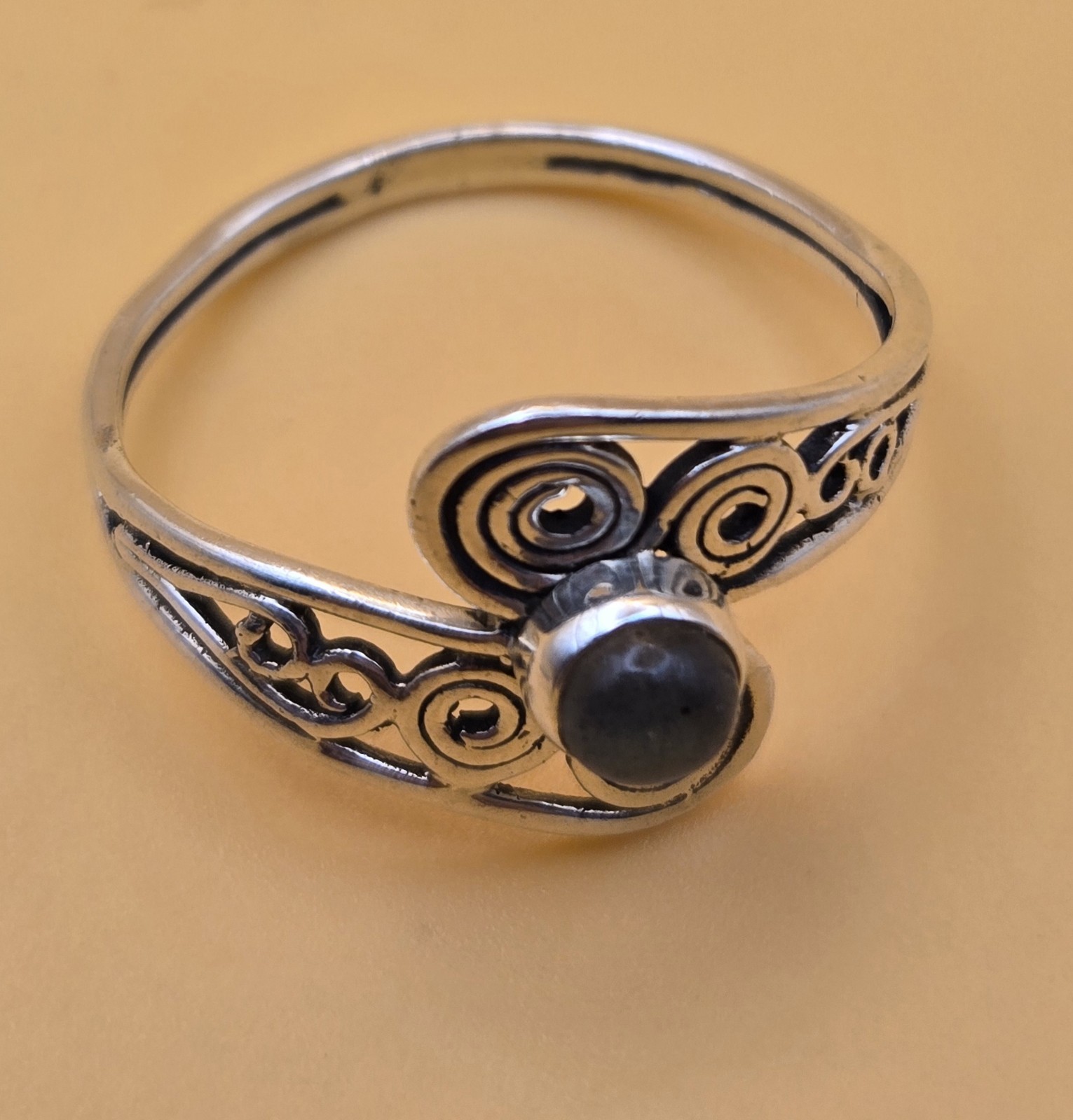 Silvertone Filigree Wire Round Abalone Shell Ring Size 7.25 To 7.5
