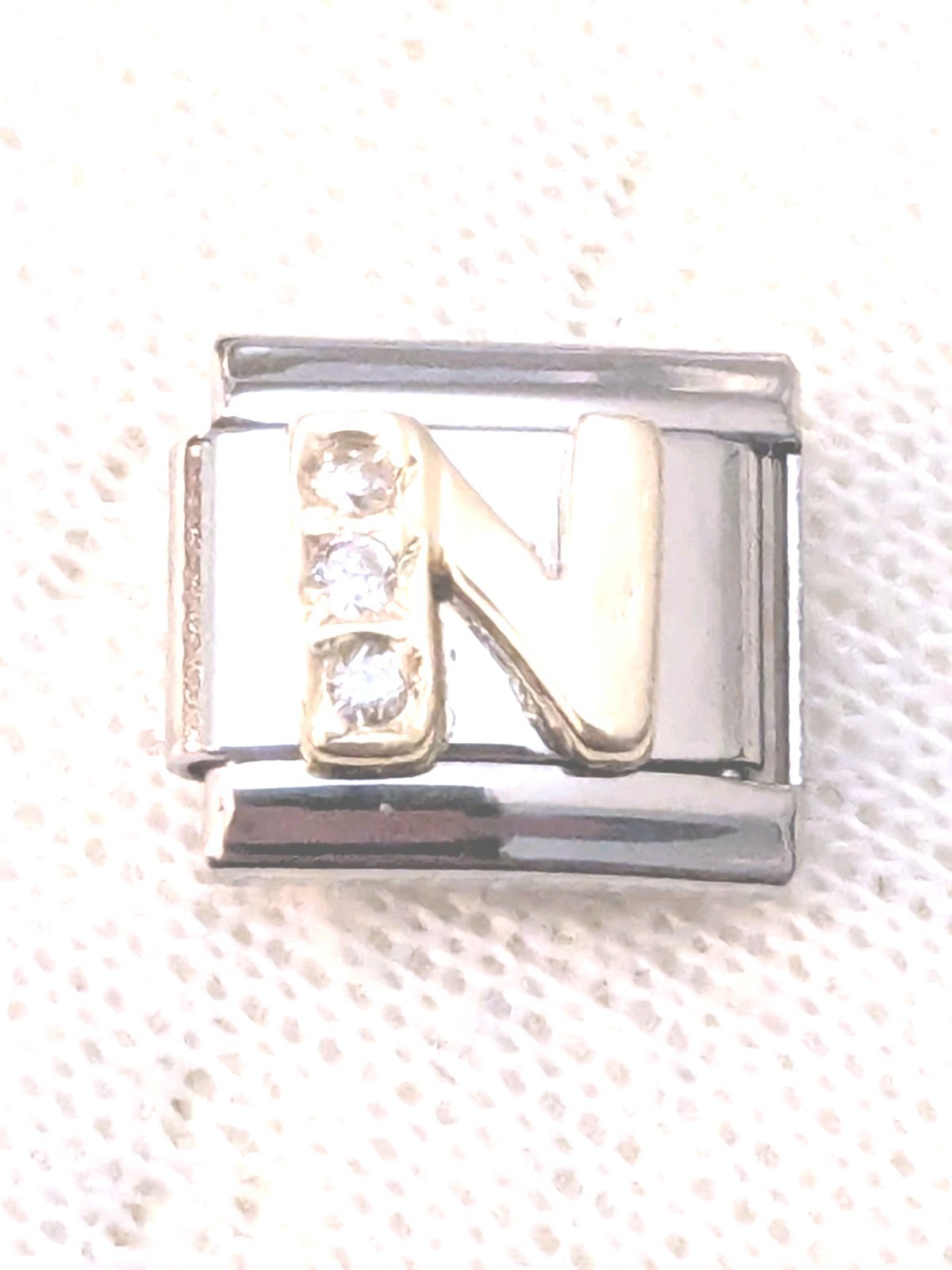 Authentic UD Unodomani Italy Charm CZ Gold 18k Letter N Classic 9mm Link B20