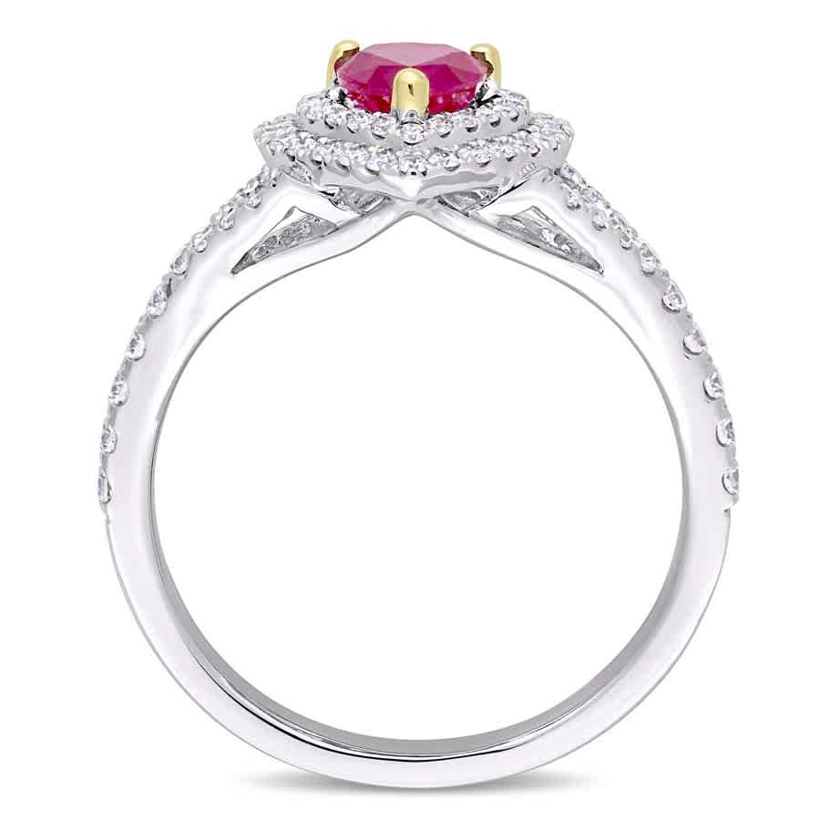 AMOUR Heart Shape Ruby and 2/5 CT TW Diamond Double Halo Ring In 14K White Gold