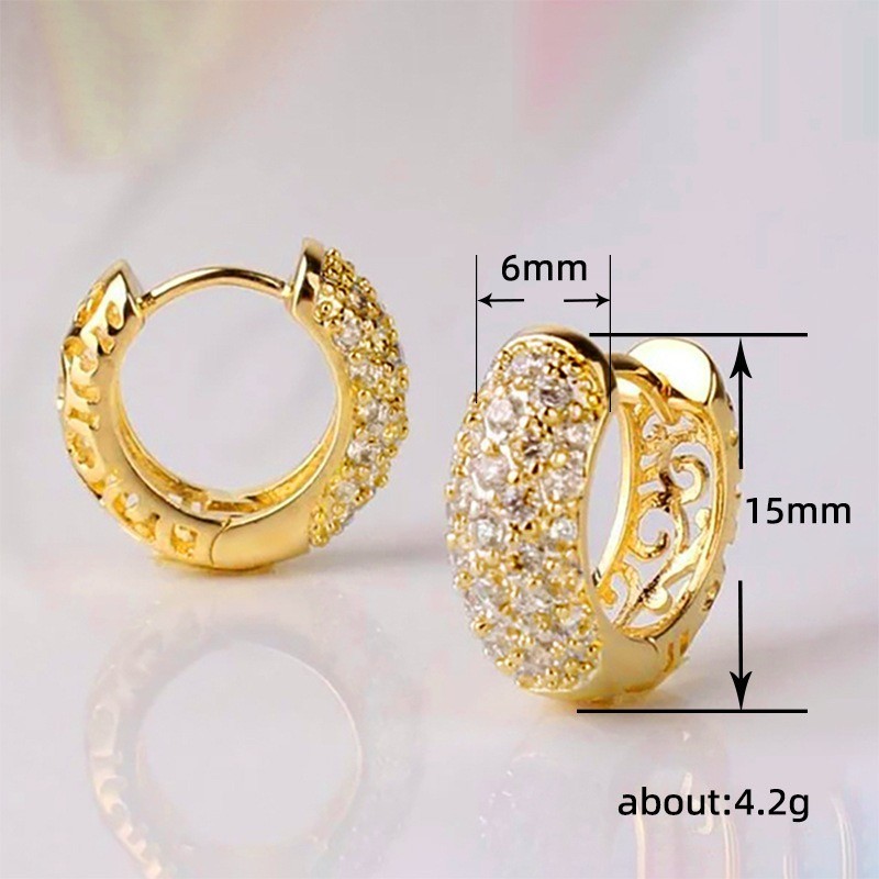 Fashion Women 18k Gold Plated Iced Cz Sparkling Huggie Earring Stud Drop Dangle