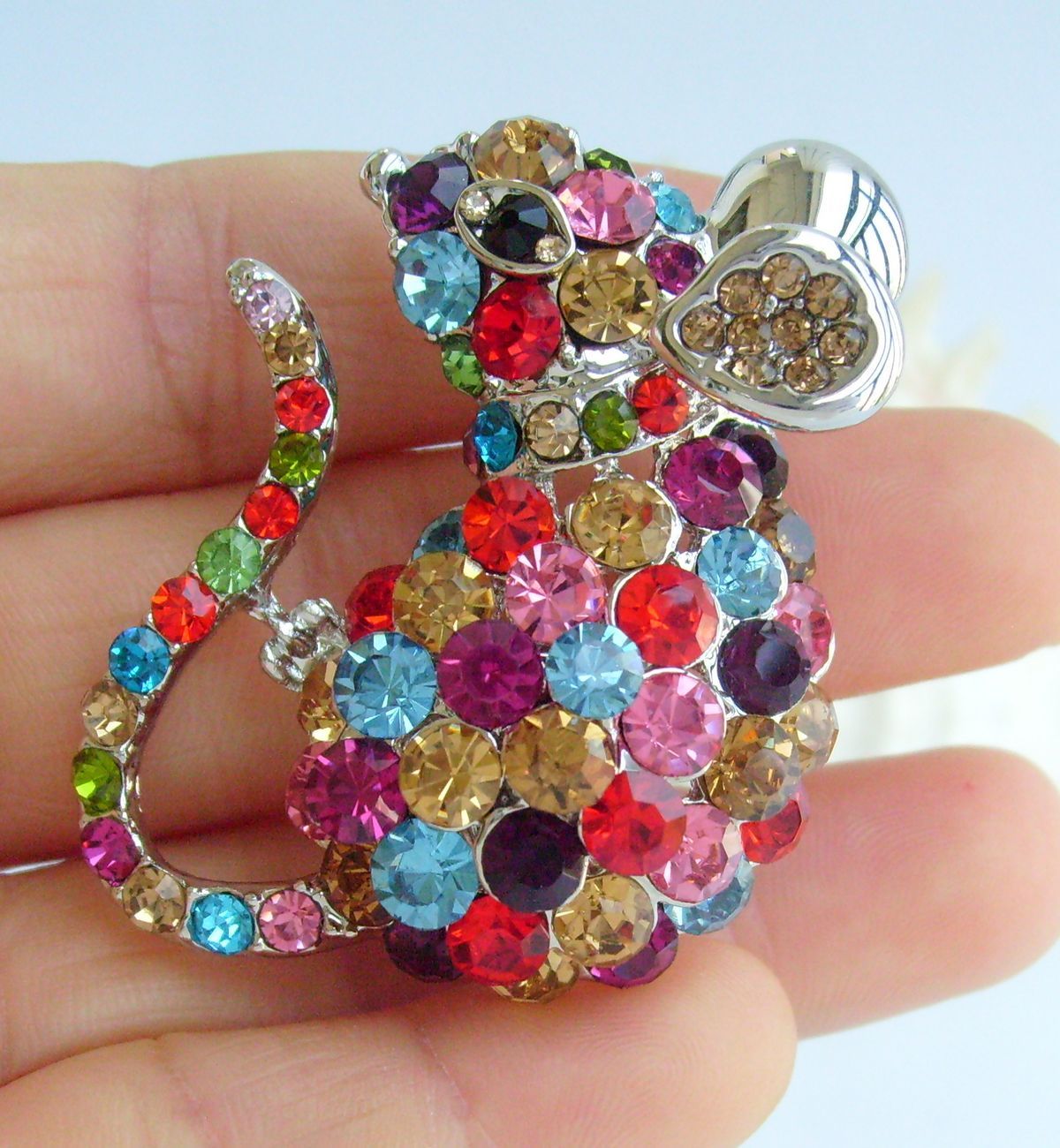 1.97″ Lovely Animal Mouse Rat Brooch Pin Pendant Rhinestone Crystal BP03276