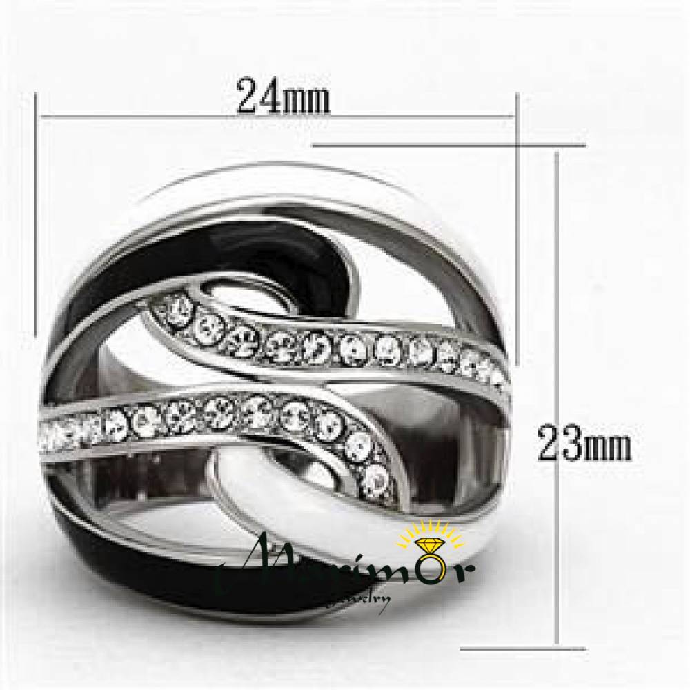 Women’s Black & White Epoxy AAA Grade Crystal Stainless Steel Ring Size 5-10