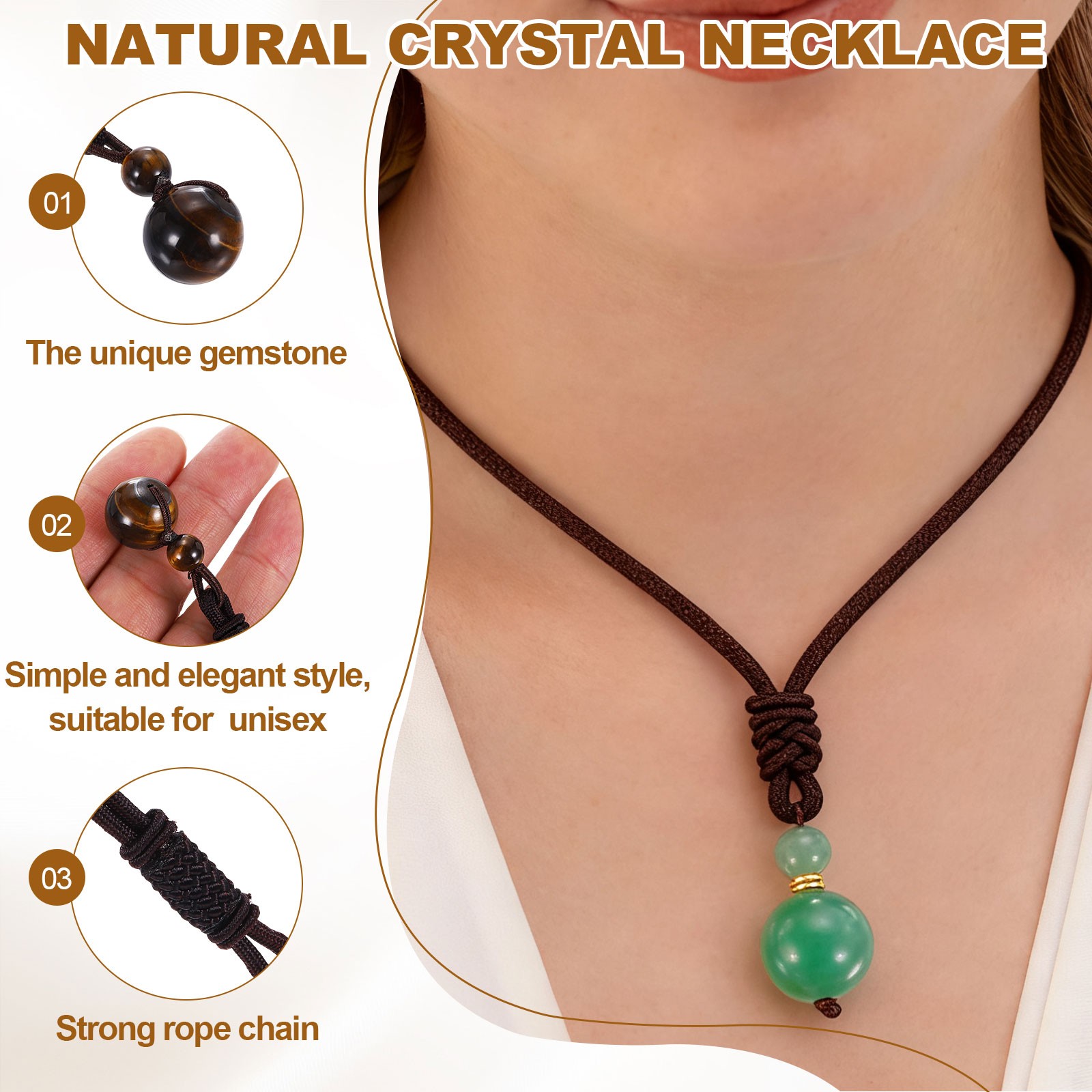 Protection Beads Stone Pendant, Energy Stones Necklace, Tiger’s Eye