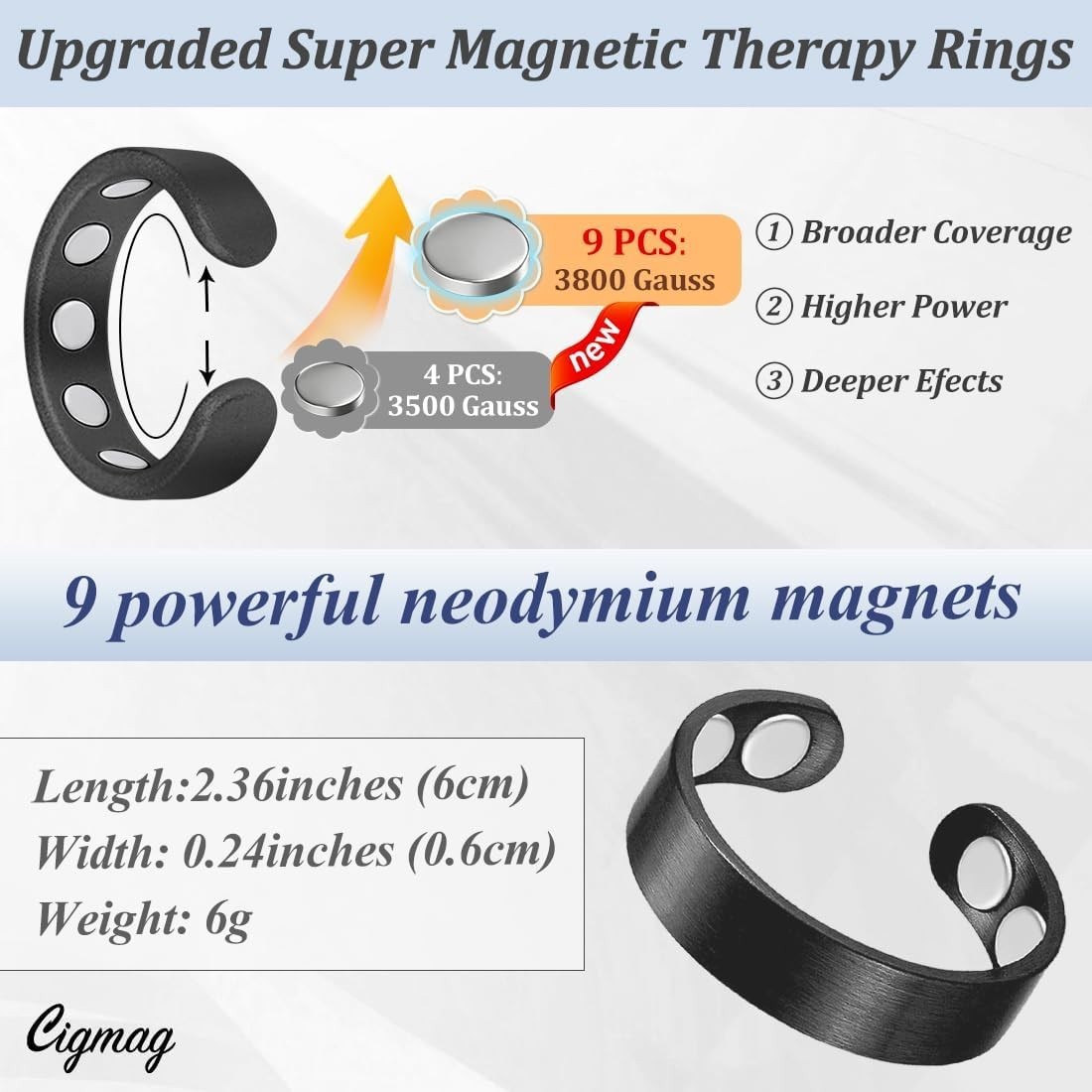 9X Magnetic Copper Rings Women Men Adjustable Solid Pure Copper Ring Arthritis