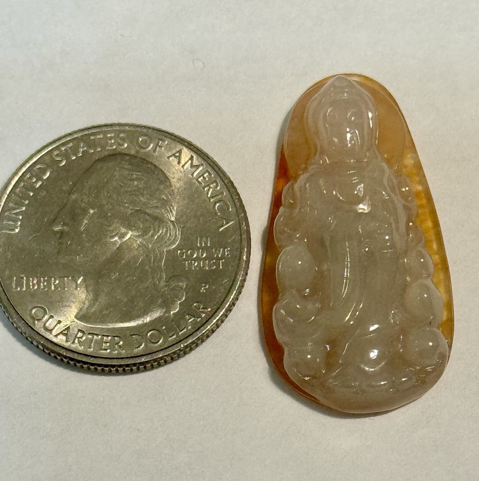 Natural Burmese Transparent Golden Clear Jadeite Jade A Pendant Guanyin Kwan Yin