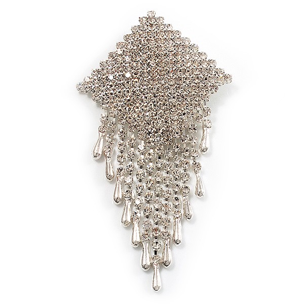 Enchanting Square Diamante Charm Brooch (Silver Tone)
