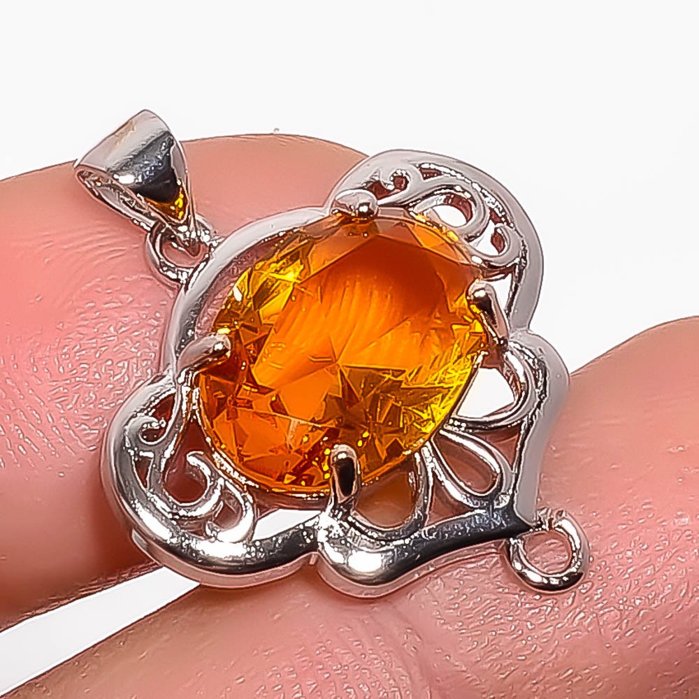 Citrine 925 Silver Rhodium Plated Pendant 1.09″ P7461-41