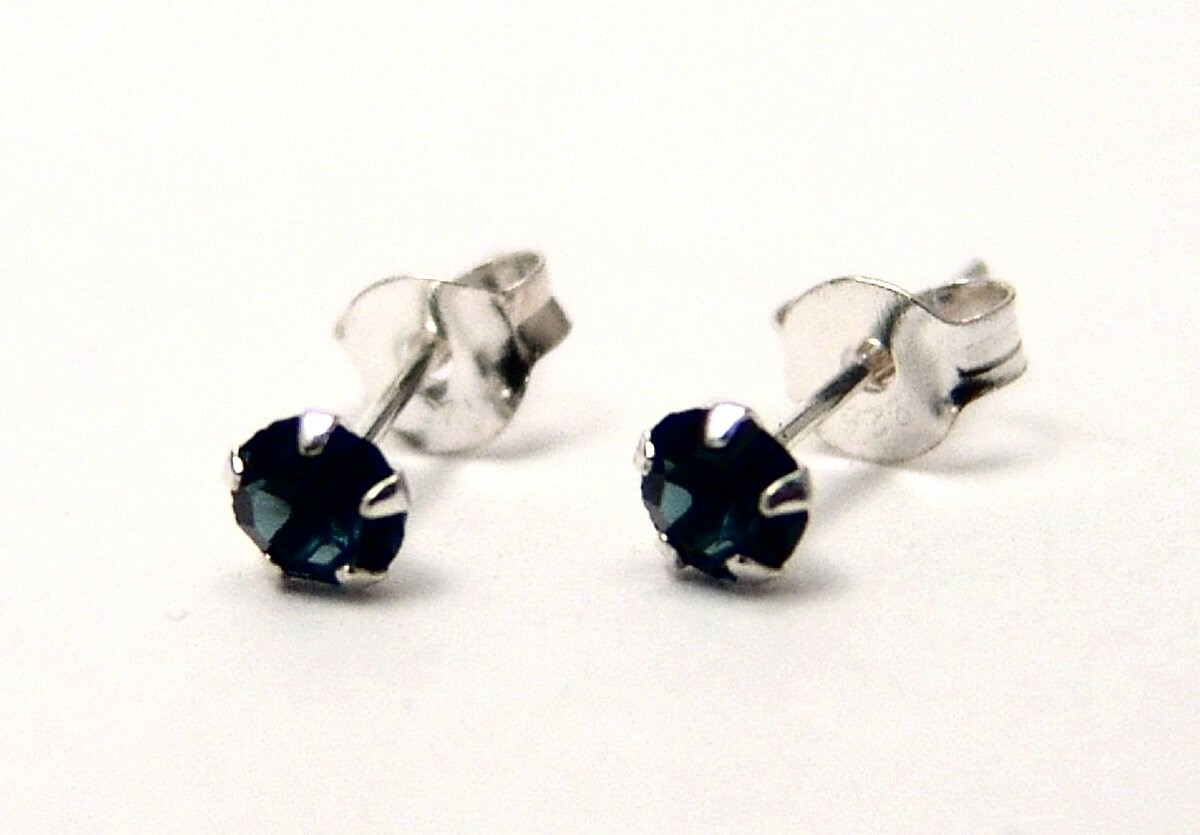 Sterling Silver Stud Earrings Select Green Red or Blue Small Dainty
