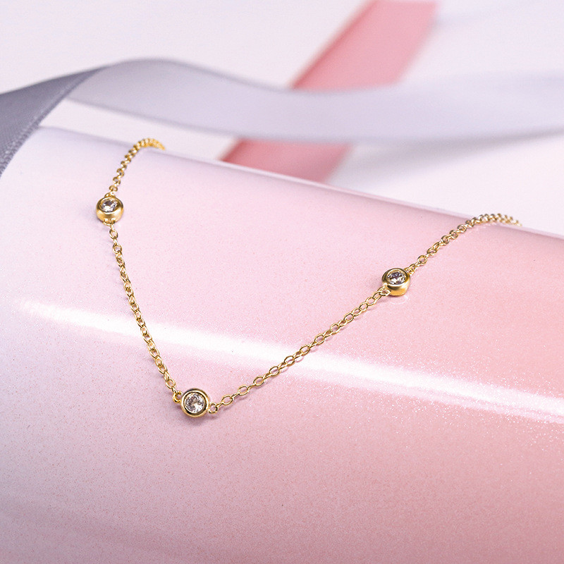 925 Sterling Silver CZ Crystal Bubble Station Chain Necklace for Women