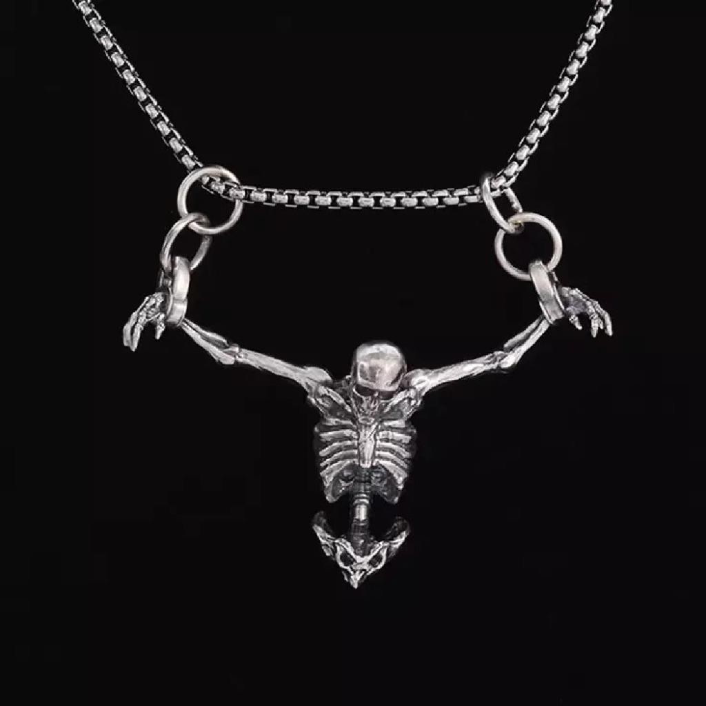 SKELETON IN SHACKLES NECKLACE 24in Chain Skull Hanging in Chains Goth Halloween