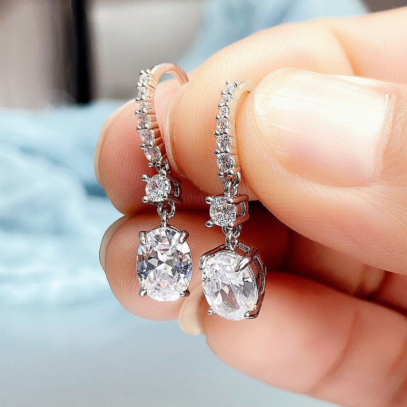 1″ Long Clear Oblong Rhinestone Clear Crystal Prom Pageant Earrings Drop Dangle