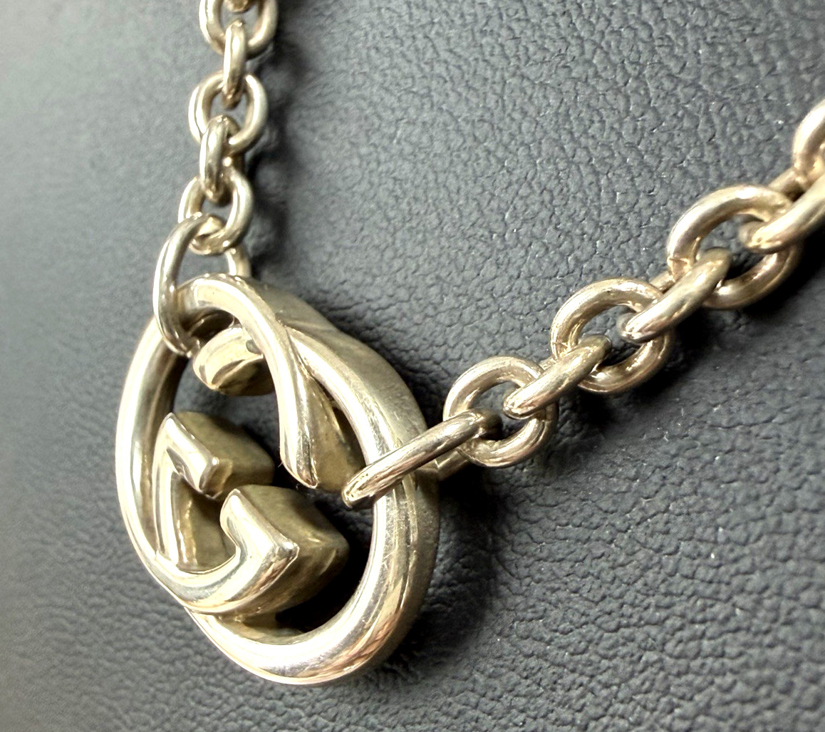 Gucci Interlocking Necklace Sterling Silver 925 Pendant with Box and Accessories