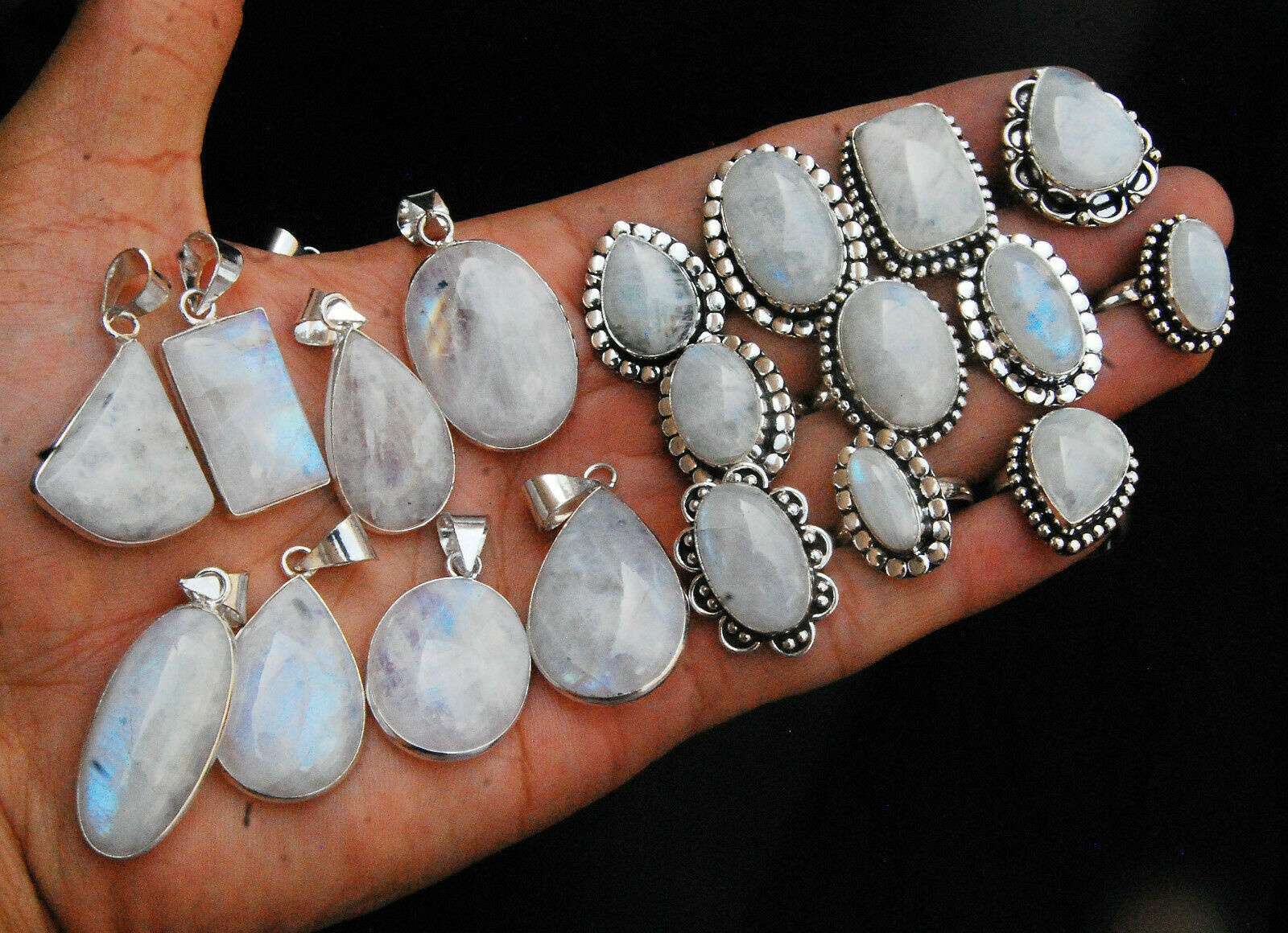 Moonstone Gemstone 925 Sterling Silver Plated Wholesale Design Pendants & Rings