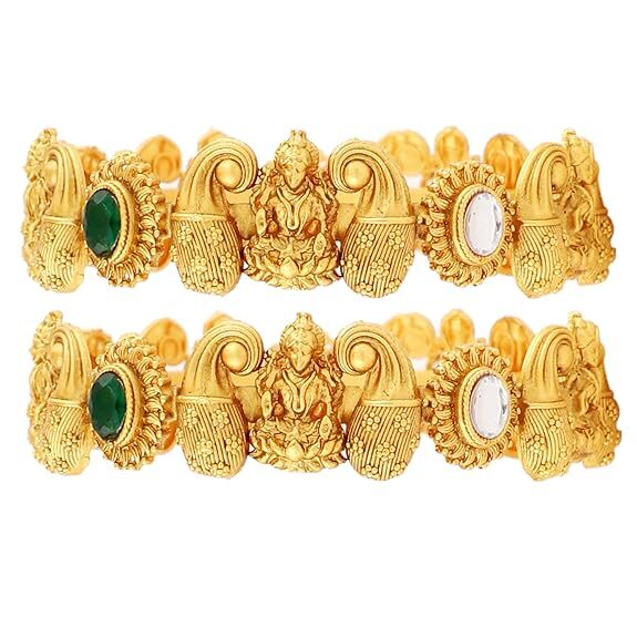 BanglesOne Gram Gold Two Ruby Potta Stone Traditional Bangles For Women