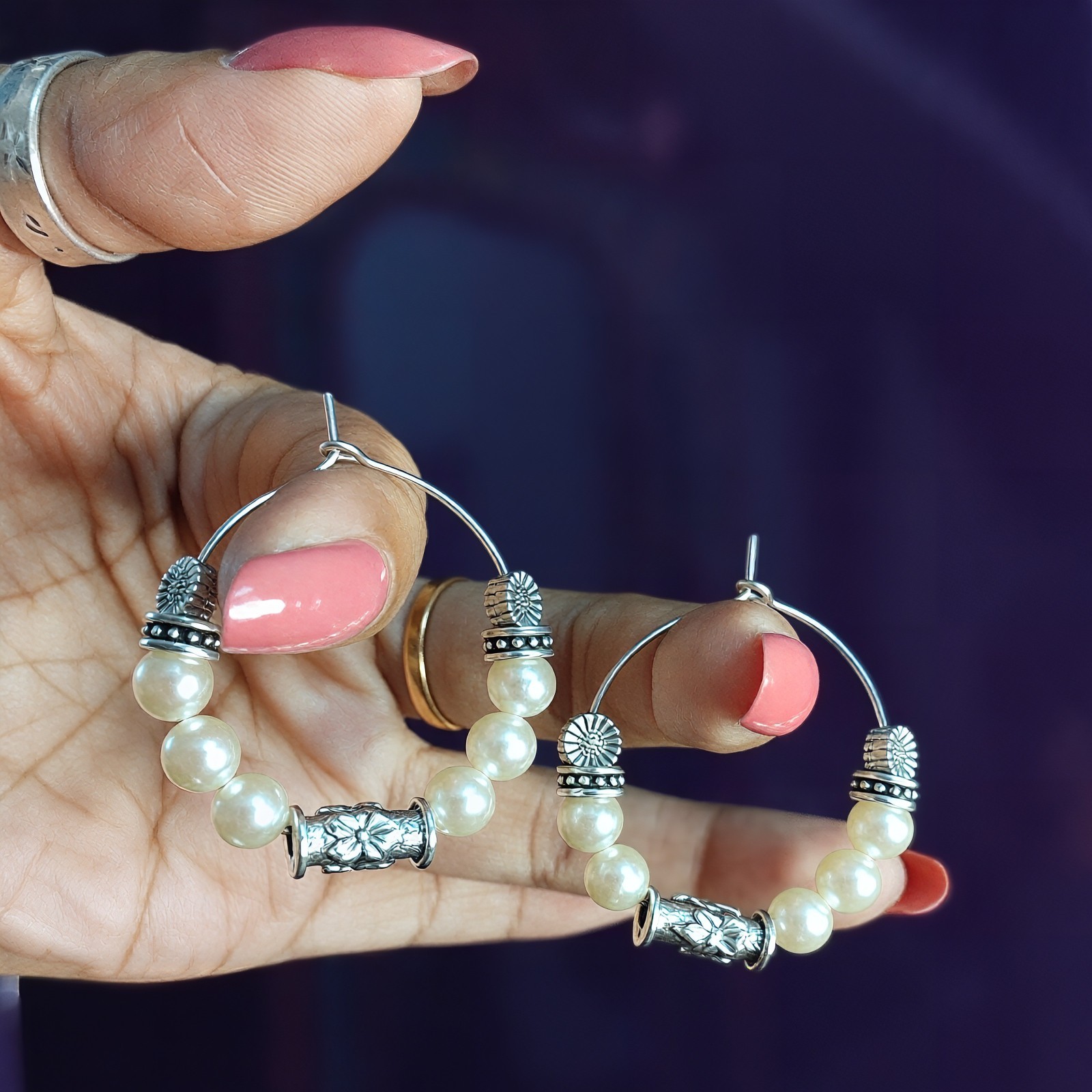 Handmade Oxidized Jhumka Drop Dangle Earrings Boho Ethnic Pearl Women’s Gift