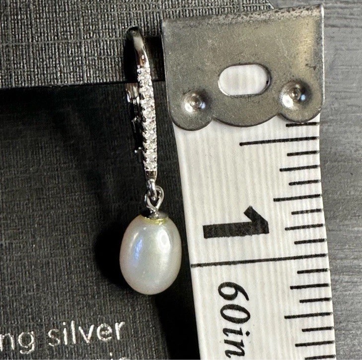 Silver Treasures Simulation Pearl Earrings Sterling Silver, Cubic Zirconia