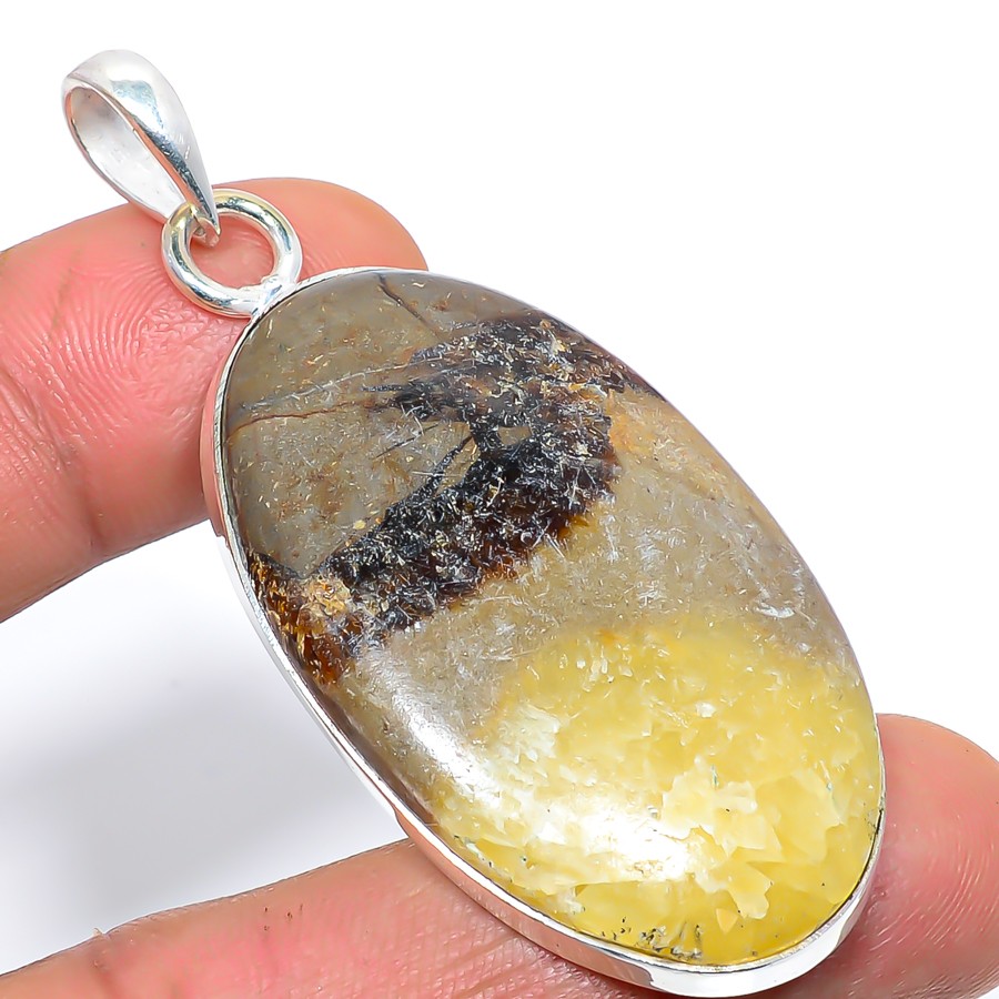 Septerian Stone Handmade Silver Plated Pendant Jewelry 2.5″ T7