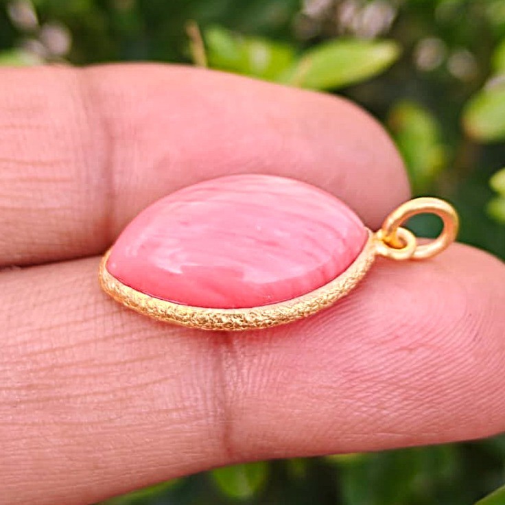 Handmade Rhodochrosite Gemstone Pendant, Gold Plated 925 Sterling Silver Charm