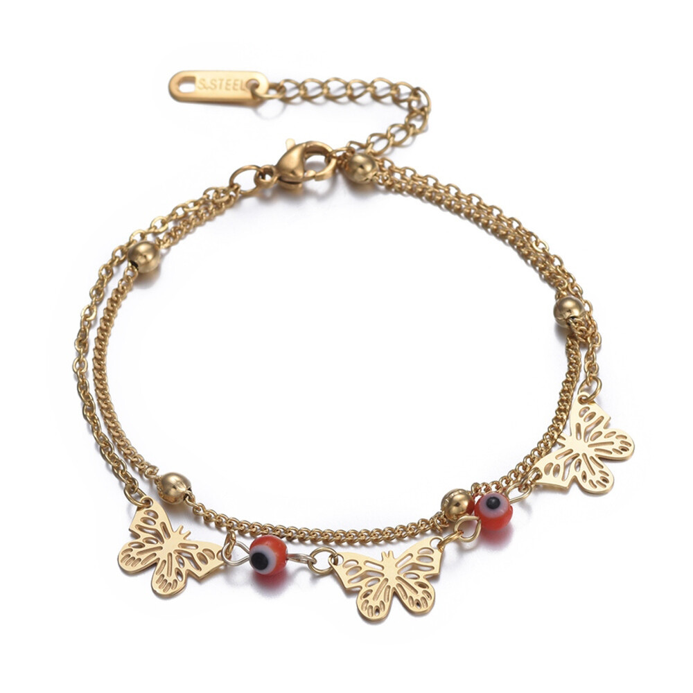 Stainless Steel Multi-strand Bracelet Lobster Butterfly Gold 6-3/4″ 17cm Z635