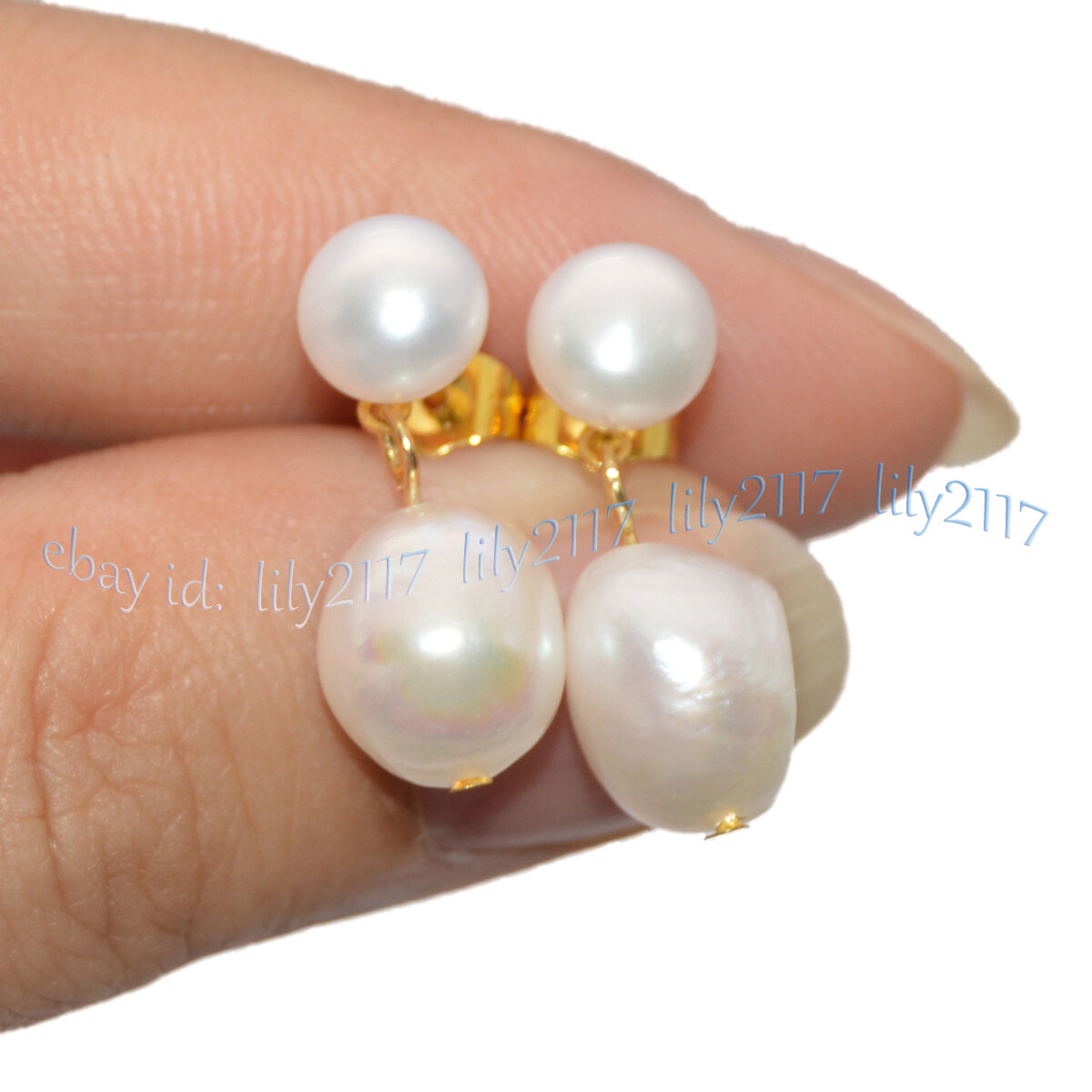 4 Pairs Natural Black White Pink Purple Double Akoya Pearl Dangle Stud Earrings