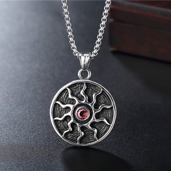 Mens Silver Apollo Sun Wheel Pendant Necklace Protection Jewelry Box Chain 24″