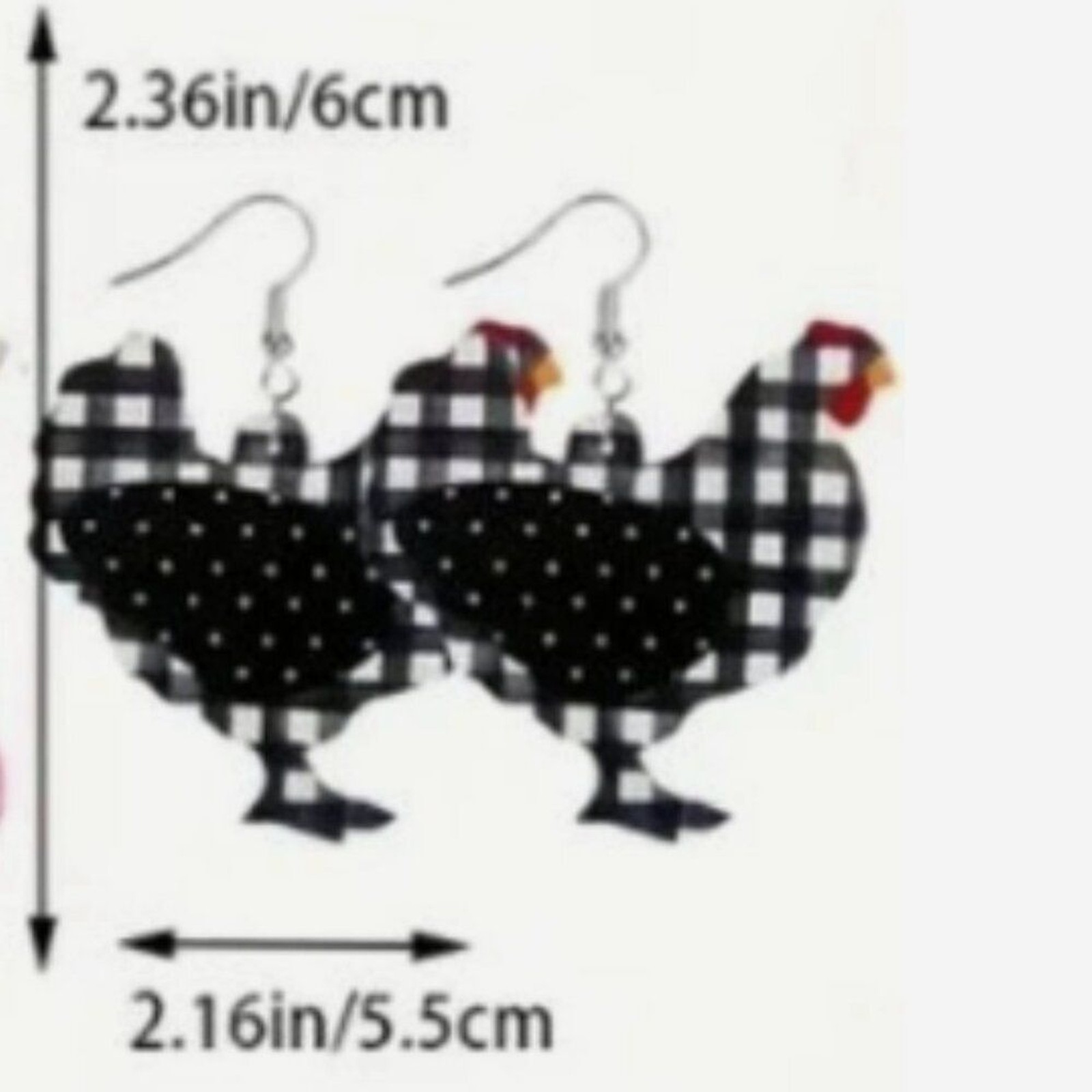 NEW FAUX LEATHER FARM ANIMALS BUFFALO CHECK B&W CHICKEN DOUBLE PRINT EARRINGS