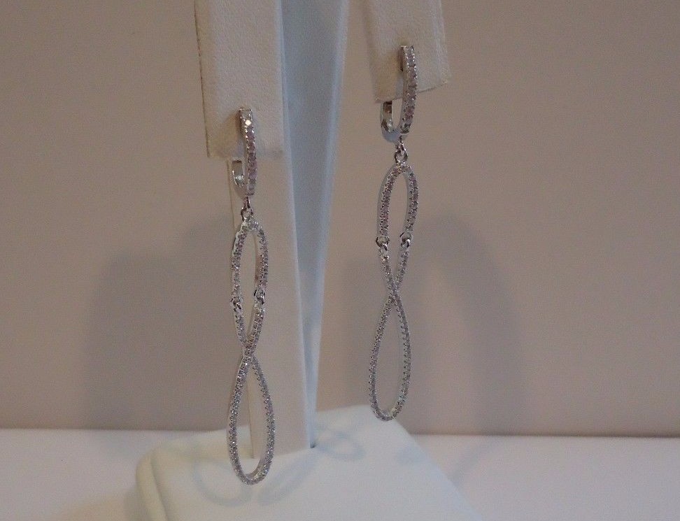 925 STERLING SILVER LADIES DANGLING FIGURE 8 EARRINGS W/ LAB CREATED DIAMONDS