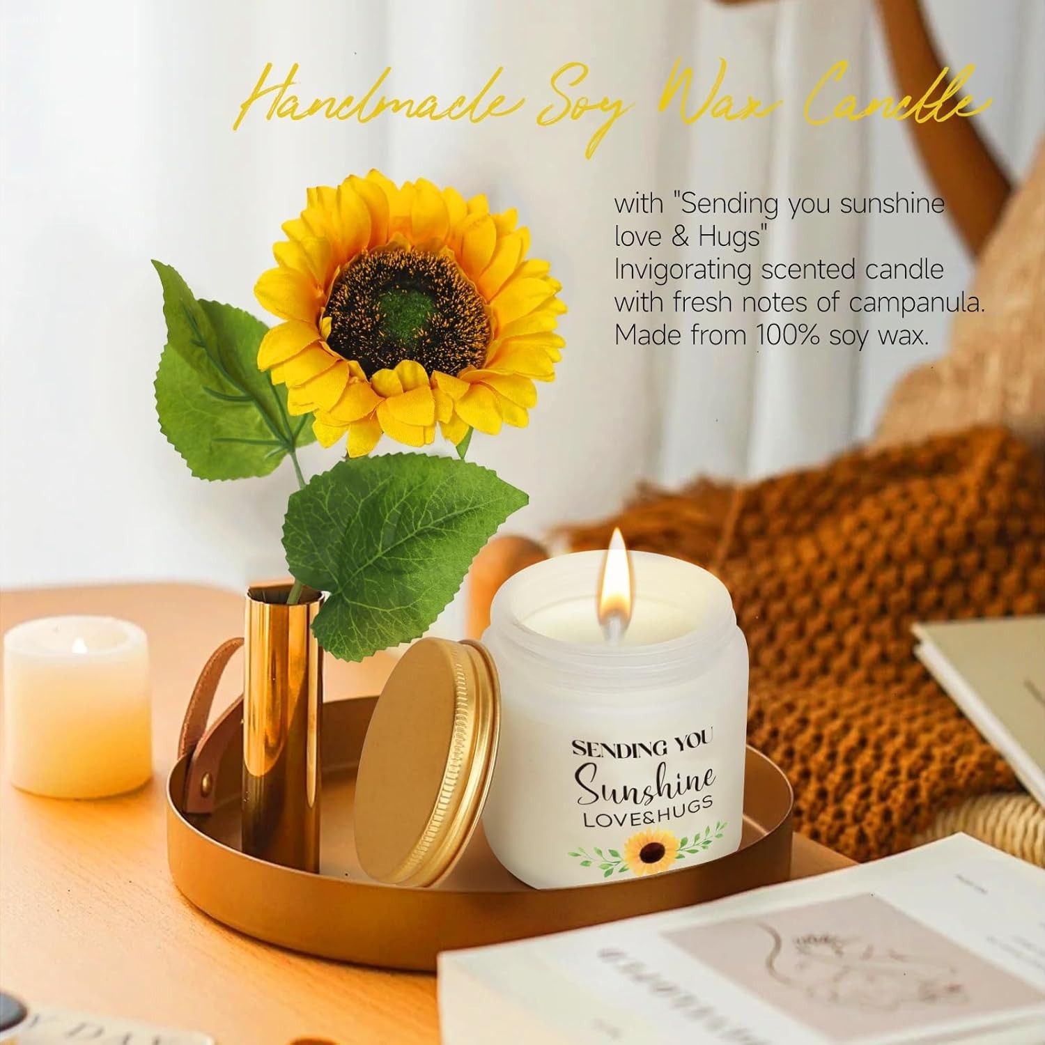 Sunflower Gift Basket for Women, 7pc Sending Sunshine Glass Cup Set
