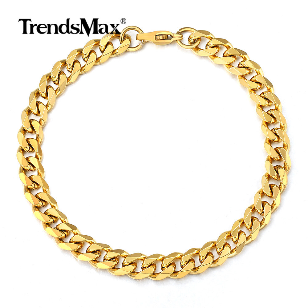 10/11″ Curb Link Chain Stainless Steel Anklet Bracelet Gold Plated Gift 3/5/7mm