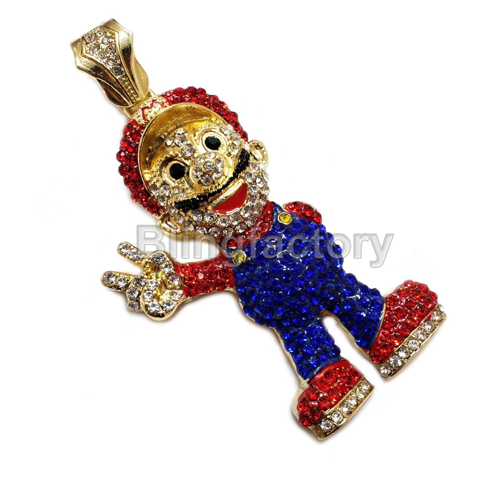Hip Hop Iced Super Mario Pendant & 18″ Iced Rollie Link Choker Chain Necklace
