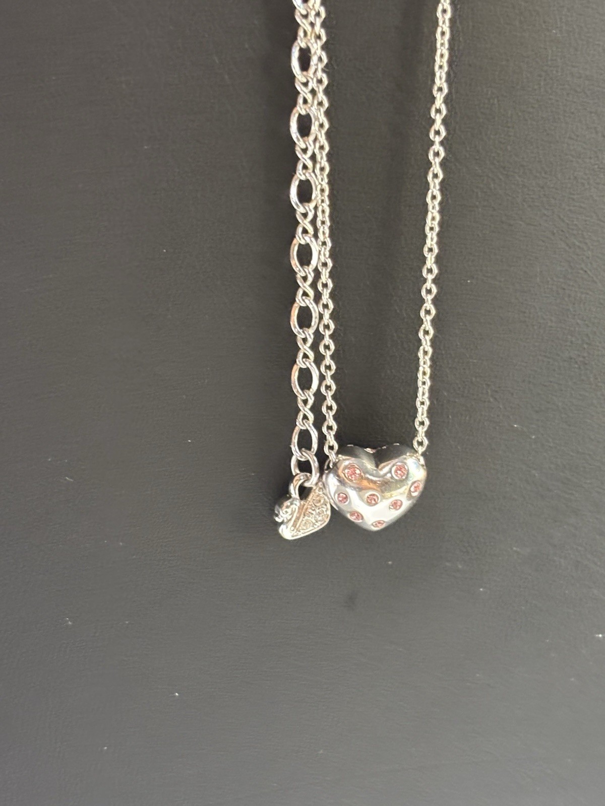 Swarovski Crystal Heart Pendant Necklace Reversible Pink Silver Tone