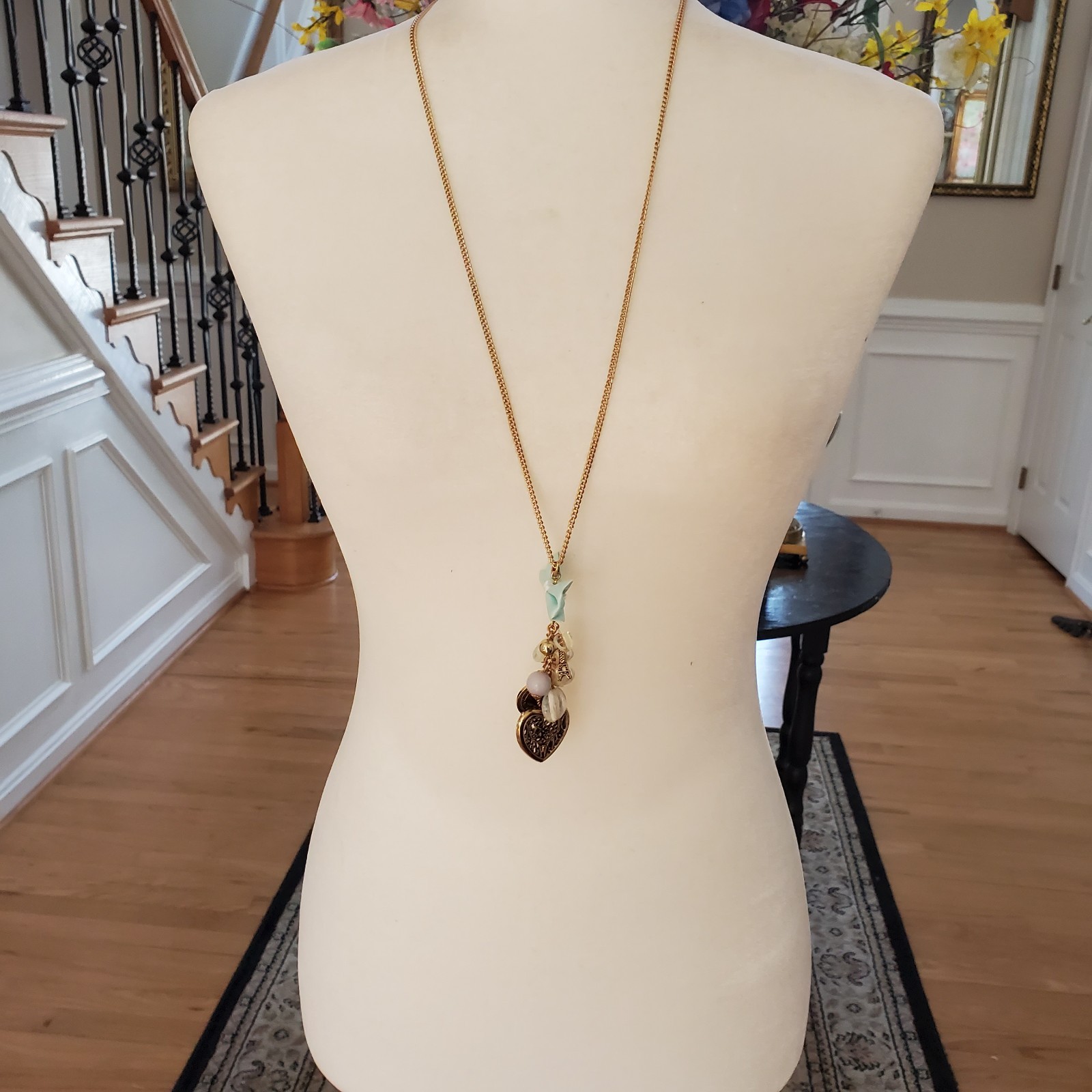 Paris Icons Long Necklace Goldtone – Musee d’Orsay Clock & Eiffel Tower – Heart