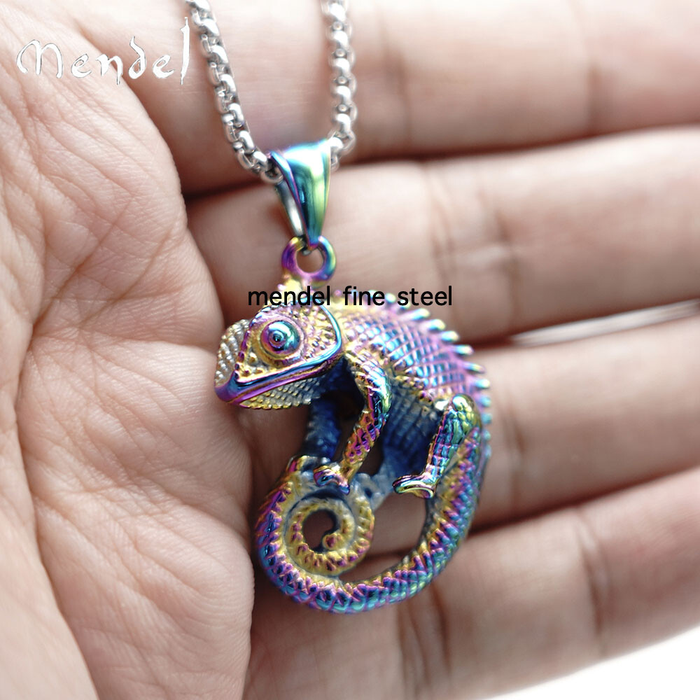 MENDEL Boys Cool Stainless Steel Chameleon Lizard Pendant Necklace For Women
