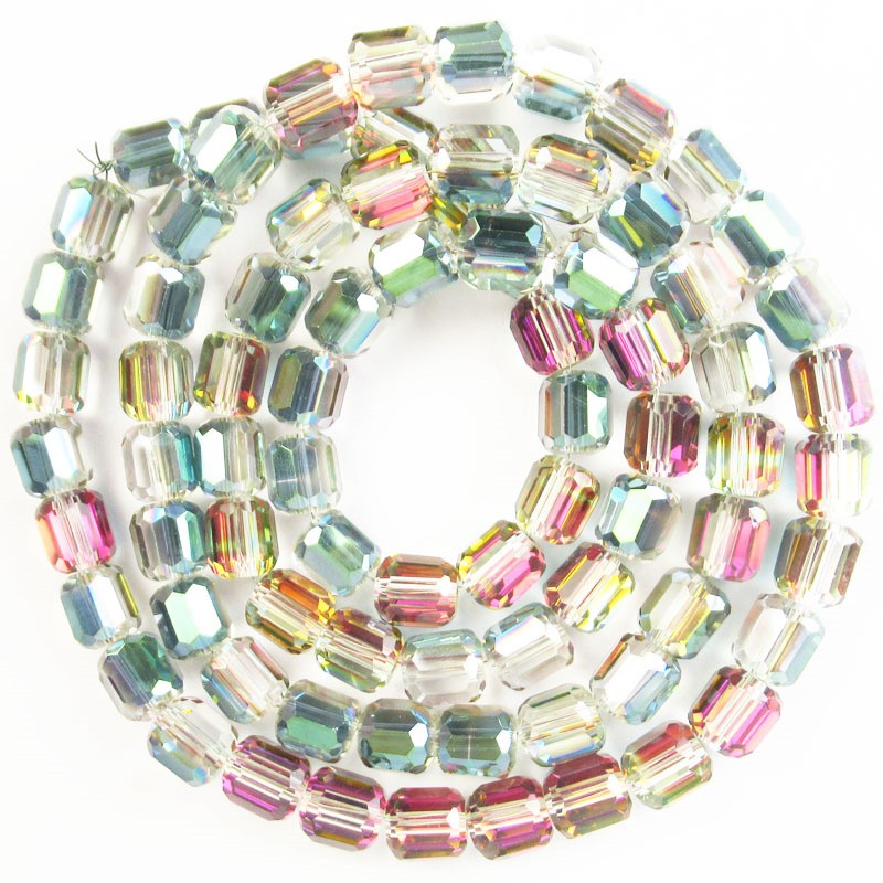 1Strand 8x7mm Faceted Rainbow Crystal Column Loose Bead 24inch SJTZ21