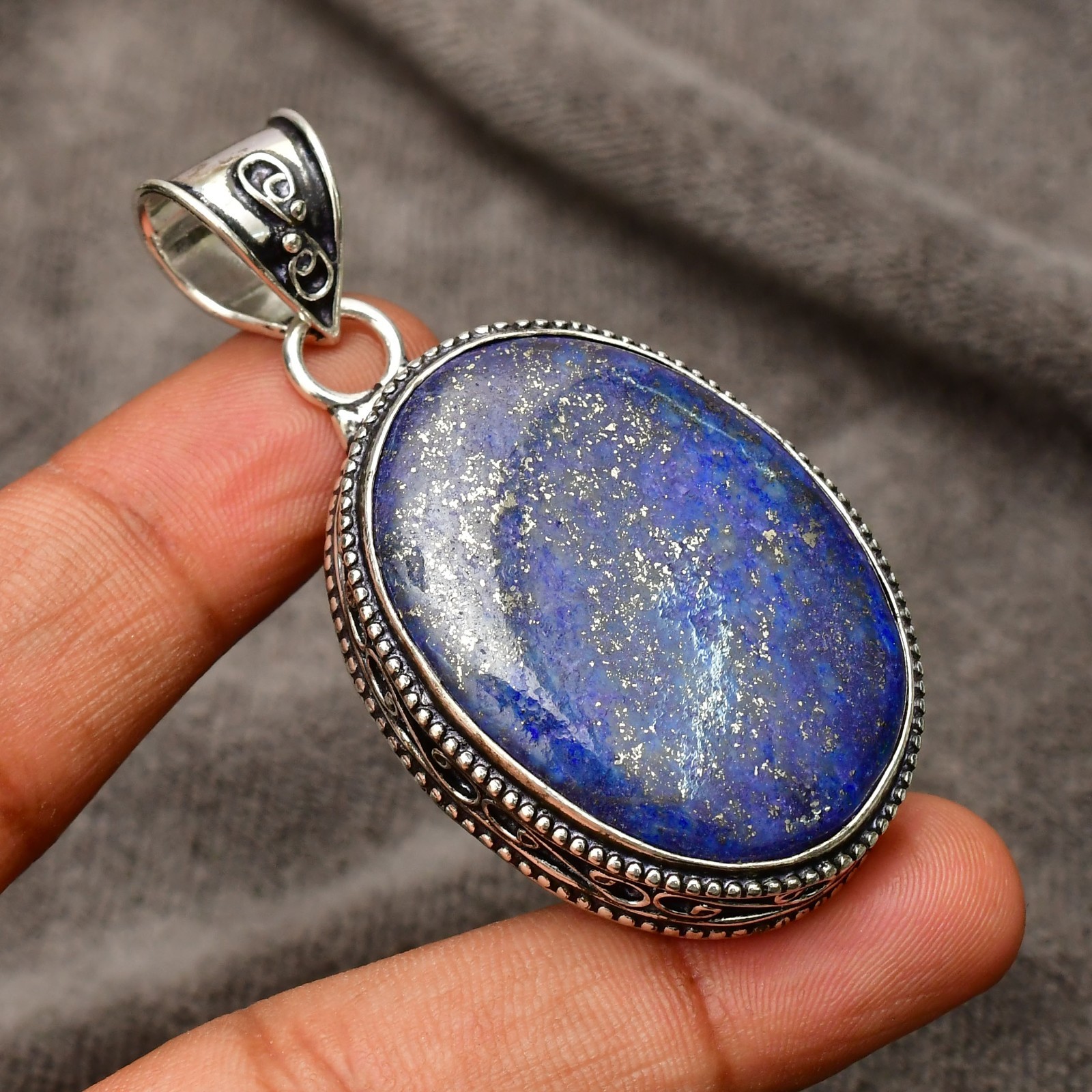 Lapis Lazuli Gemstone 925 Sterling Silver Handmade Pendant Approx – 1.97″
