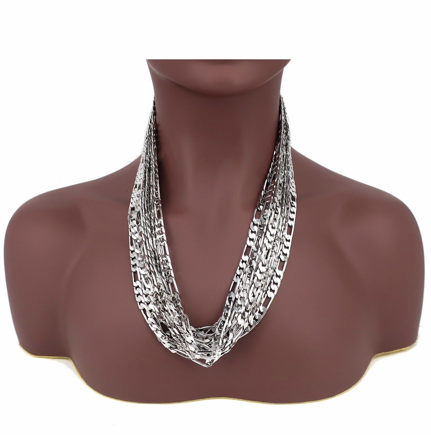 12 Piece 7mm Italian Figaro link Chain Necklace 14k White Gold Plated Wholesale