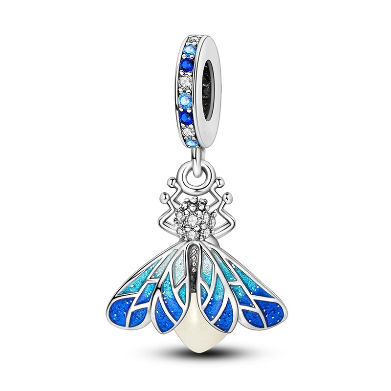 MULA New Luminous Blue Firefly DIY Charm Fit Women Bracelet 925 Sterling Silver