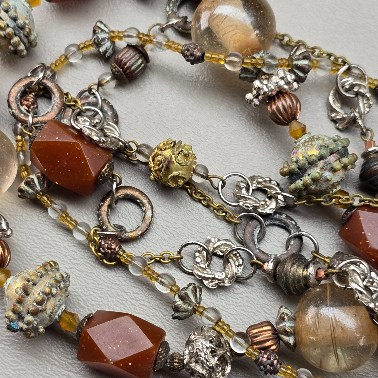 Necklace Statement Artisan Multi Strand Mixed Media Beads 20 Inch