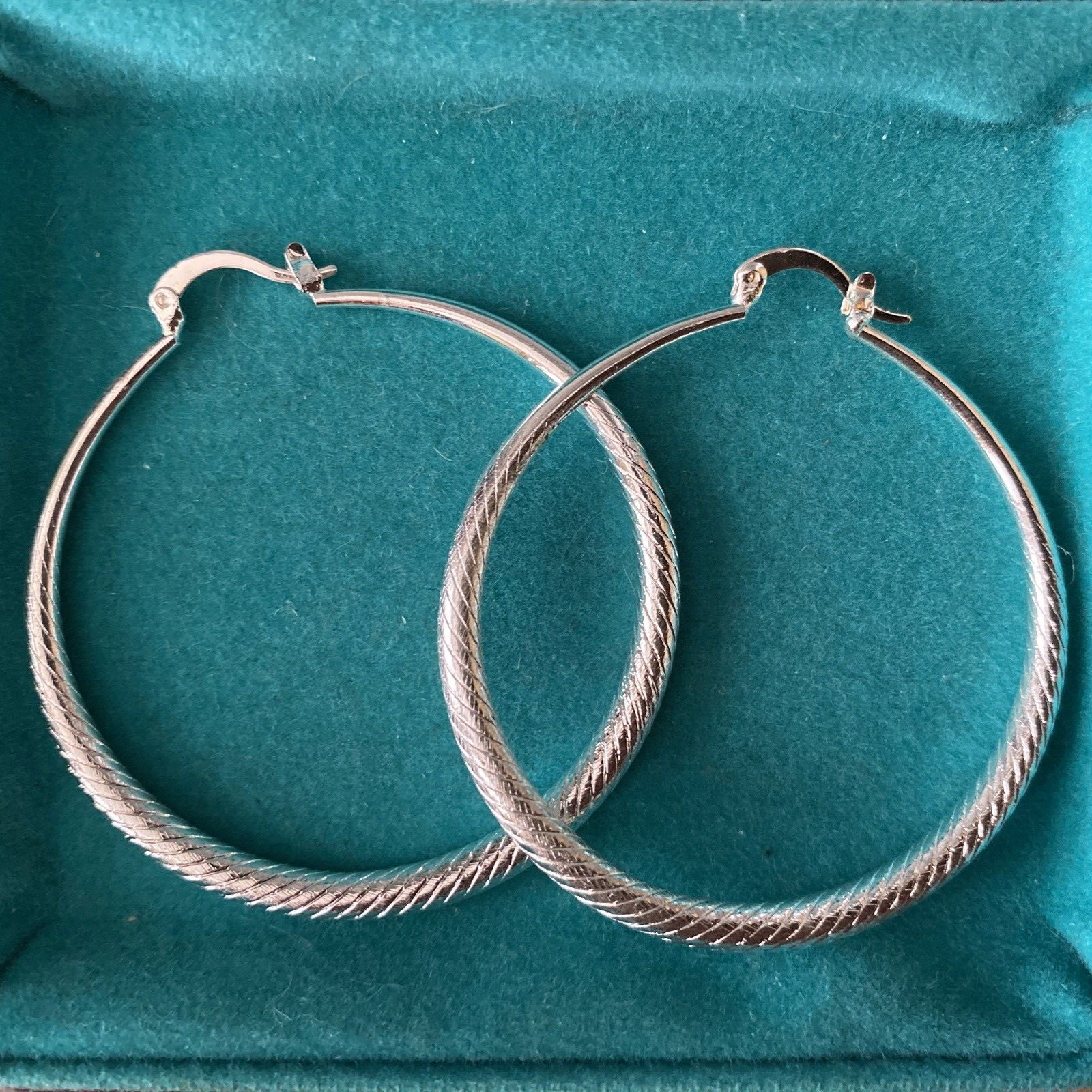 Awesome New Nicely Textured Silver Plated 2″ Round Hoop Earrings