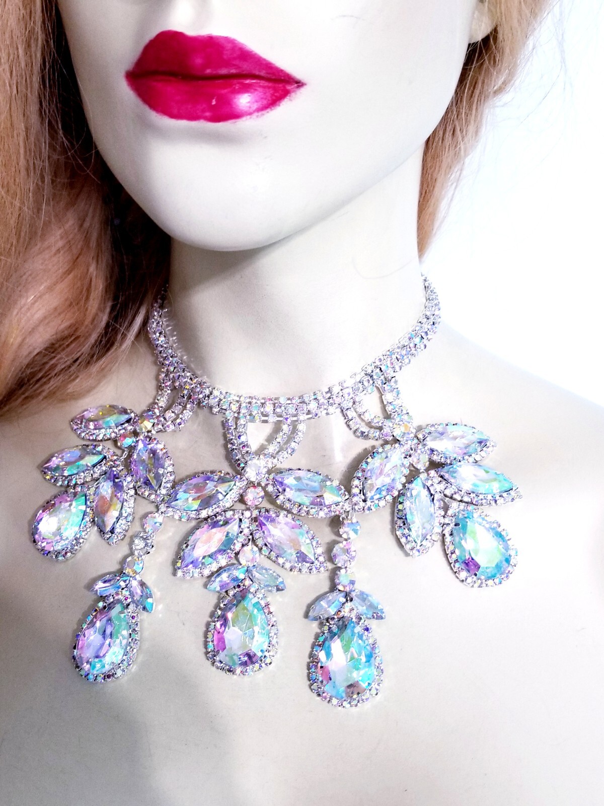 AB Iridescent Choker Rhinestone Crystal Necklace Bridal Prom Pageant